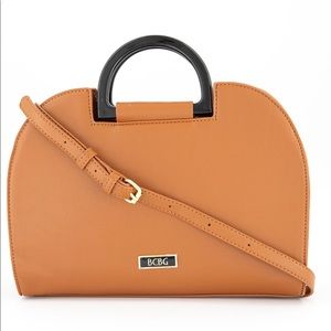 NWT BCBG Jeanette Satchel Purse cognac brown dome